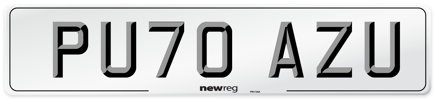 PU70 AZU Number Plate from New Reg